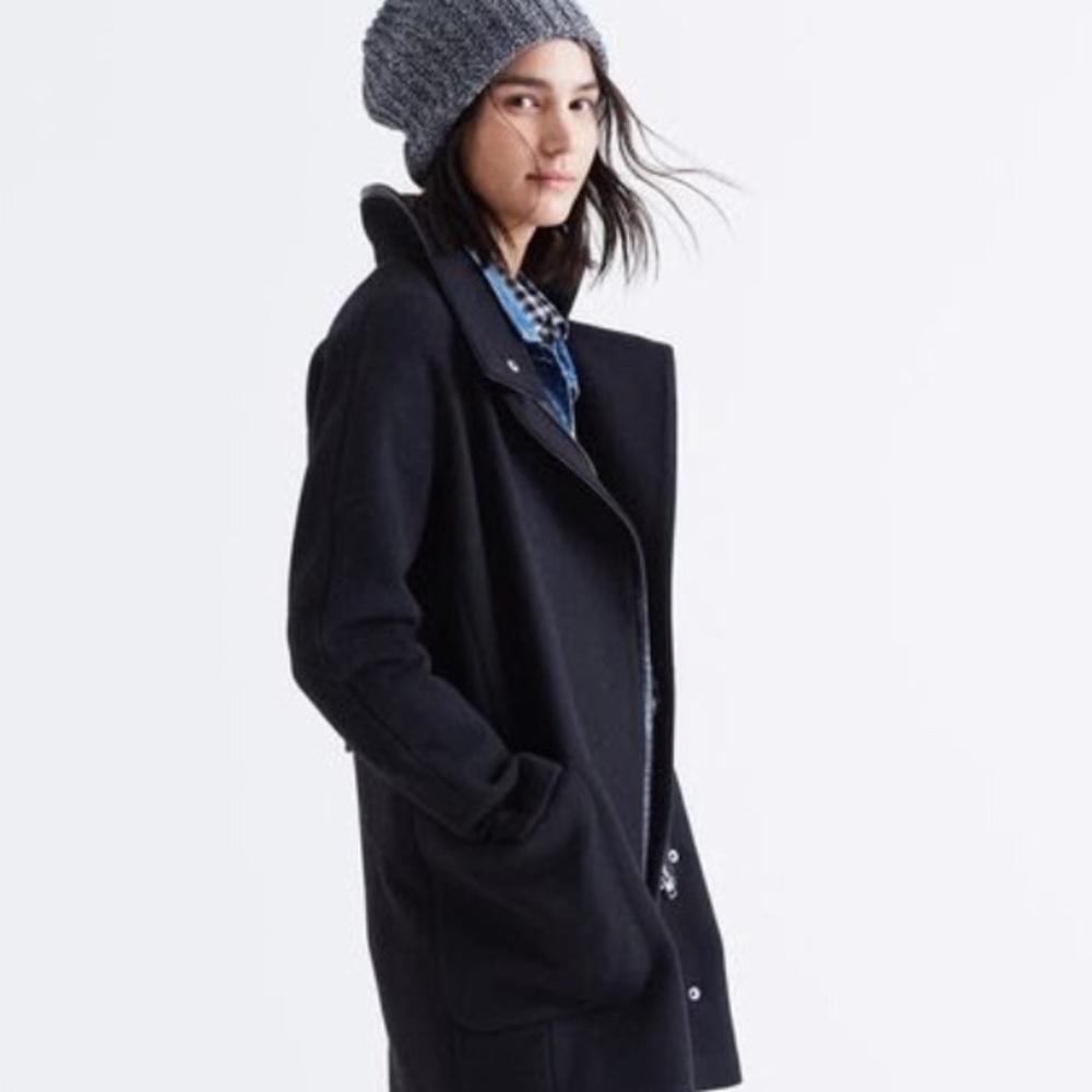 Madewell City Grid Coat in Black | Leather Trim